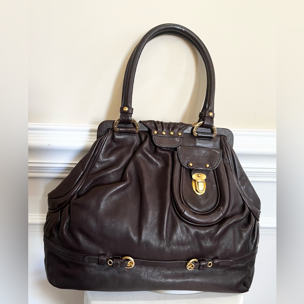 Vintage, Brown Leather-Framed-Doctors Large Satchel/Shoulder Bag.